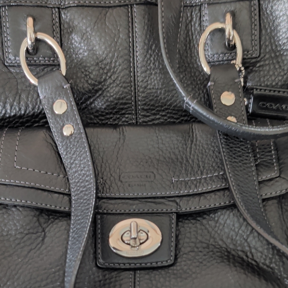 Coach "Penelope" (F19264) Black Pebbled Leather Tote with Turnlock Front Pocket - Picture 14 of 16